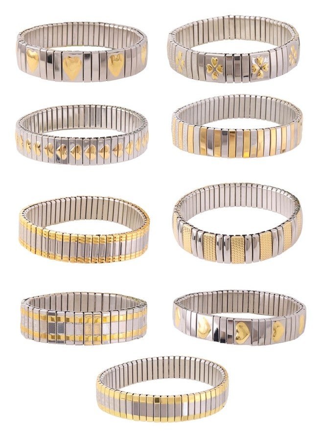 Haoyull Elastic Bracelet Jewelry Stainless Steel Stretch Bracelet for Women, Flexible Wide Wristband Bangle Bracelets Decorated Golden Pattern - Image 5